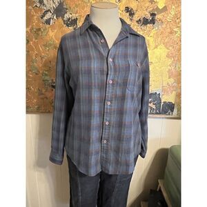 Furst of a Kind Womens Medium Button Up Flannel Shirt Back Cut Out Sequin Elbows